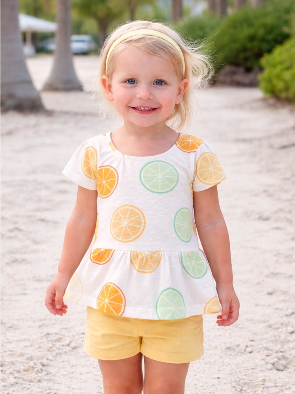 Monica + Andy Short Sleeve Peplum Top citrus orange lemon fruit tee shirt 3T